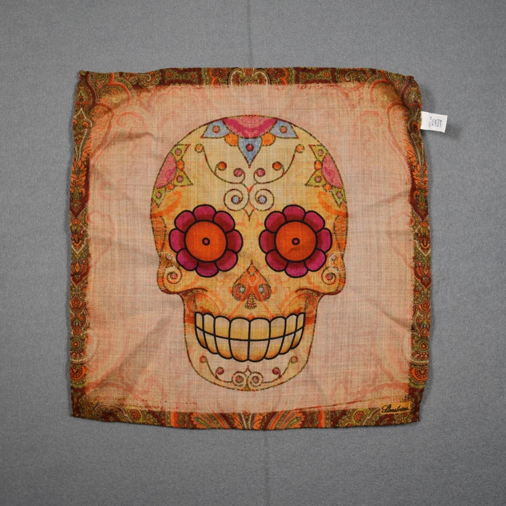 Stenstroms 12x12 Pocket Square Hankie Wool Calaveras Skull Design